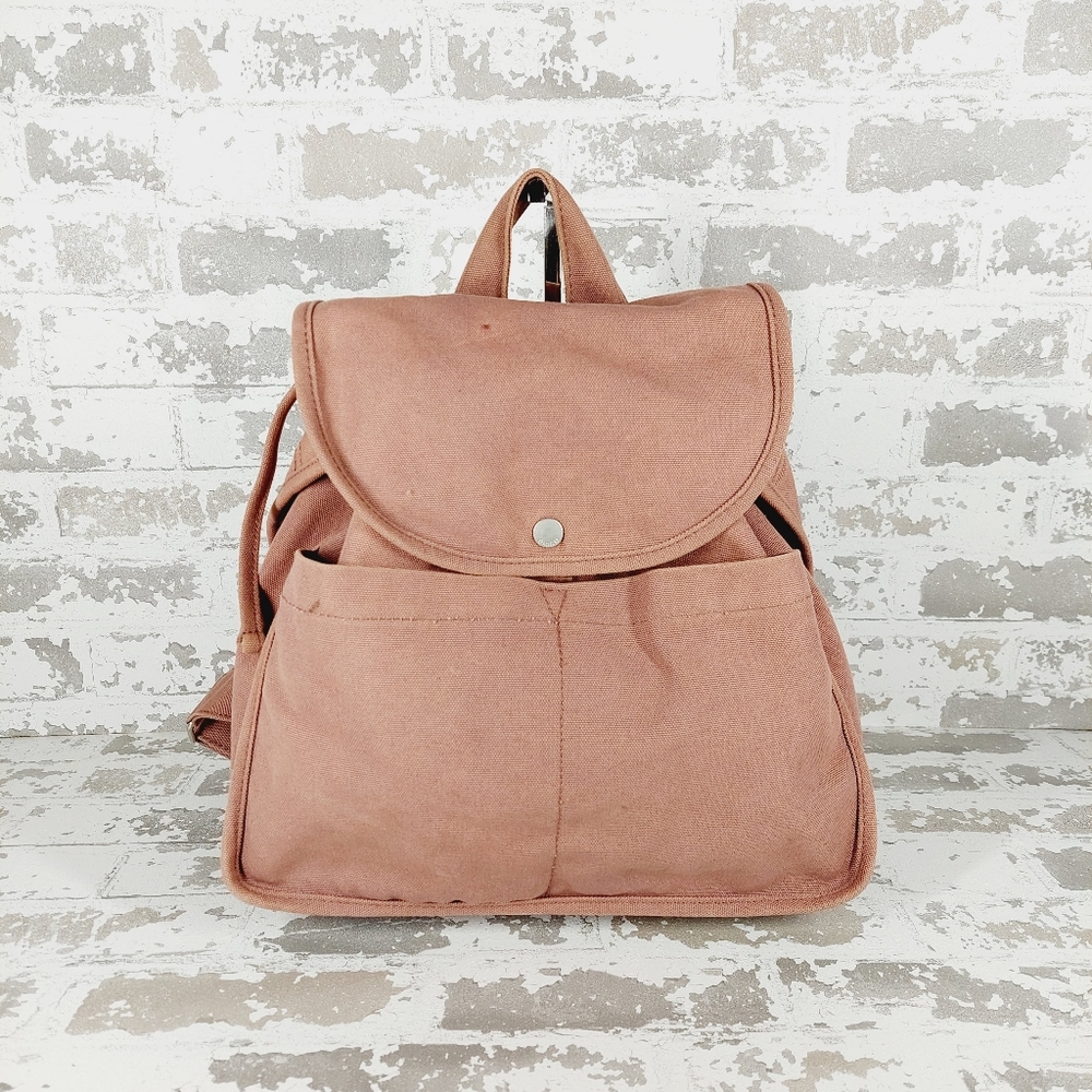 BAGGU Pink Canvas Flap Open Pockets Casual Backpack 0643